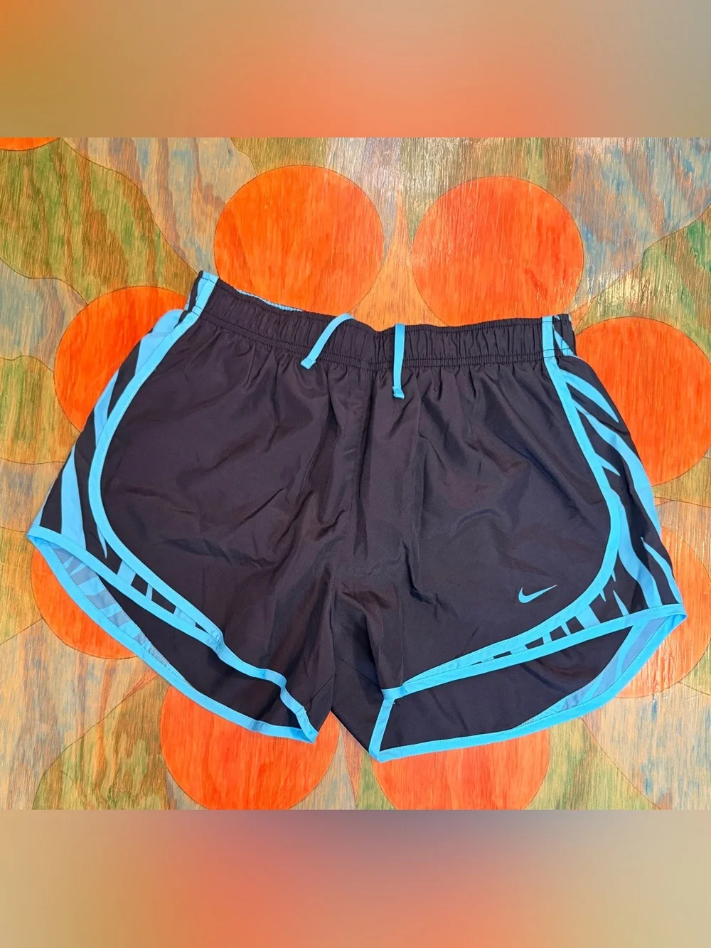 Nike Dri-Fit Tempo Polyester Lined Womens Running Shorts Black Teal Medium Light